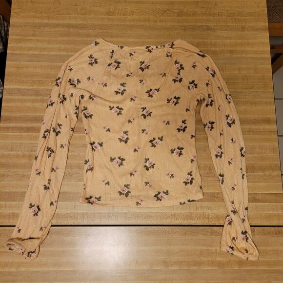 Lucky Brand Floral Button-Up Cardigan Women's XS Stretchy Peach Knit Long Sleeve - Picture 2 of 7